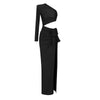 Women's Long Sleeved Hollow Slit Elastic Sloping Shoulder Dress