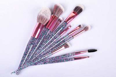 10 PCs Crystal Makeup Brushes Brush Suit Glitter Powder Handle Blush Loose Powder Brush Set