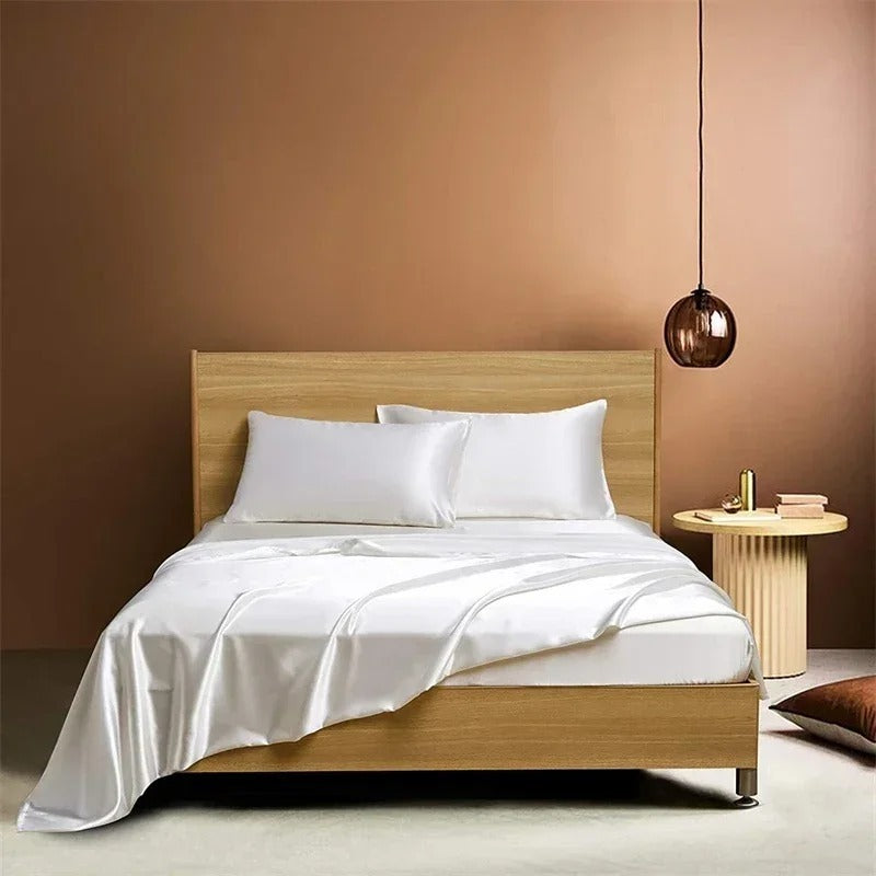 Four-piece Set Of Silk Bedding Sheets And Fitted Sheets