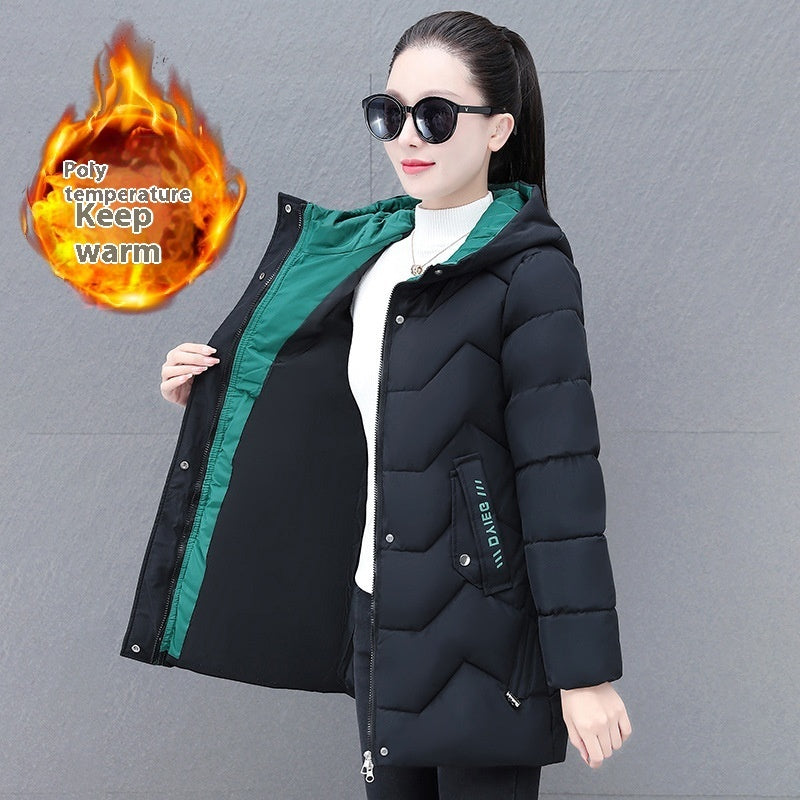 Mid-length Hooded Thickened Thermal Down Cotton-padded Coat