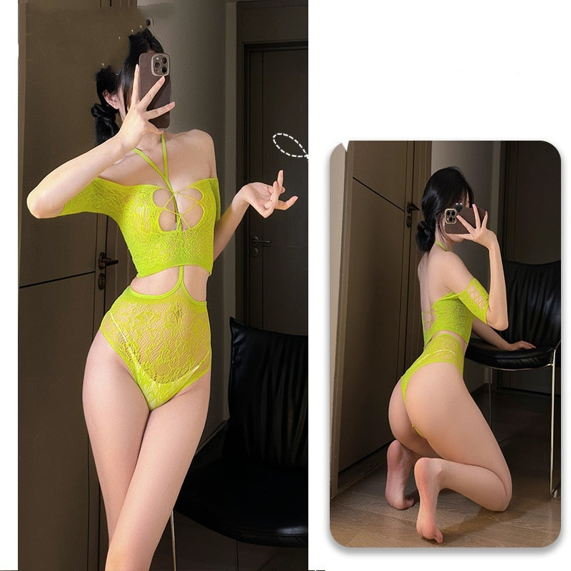 Crotchless Silk Mesh Bodysuit Mesh Stockings