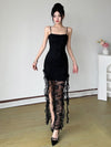 Vacation Style Lace Strap Irregular Sexy Black Dress