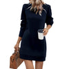 Women's Midi Dress Round Neck Long Sleeve Solid Color Dress