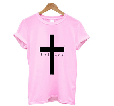 Believe Cross Personality English Letters Men and Women European and American Street T-shirt AliExpress
