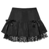 Black Goth Aesthetic Pleated Skirts Women Lace Trim Dance