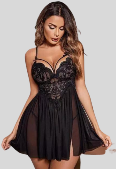 French Daina Black Lace Babydoll Nightwear