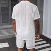 Men's Elegant Lace Translucent Short-sleeved Shirt