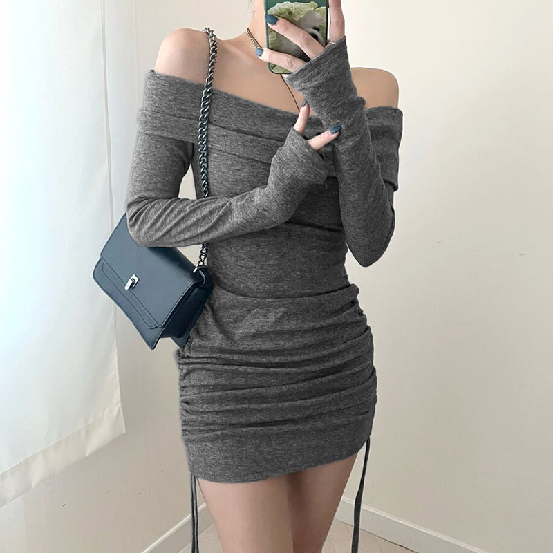 Hot Girl Wants To Close The Waist Knitted Long-sleeved Dress