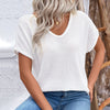 Women's European And American Leisure V-neck Short-sleeved Hollow-out White T-shirt