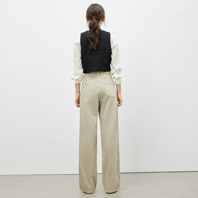 Apricot Wide-leg Draggle-tail Trousers Loose Straight
