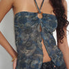 Halterneck With Suspenders Printed Mesh Stitching Vest For Women