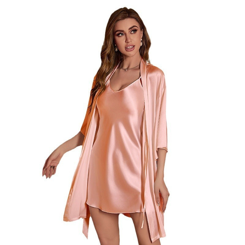 Ice Silk Pajamas For Women Summer Robe Two-piece Sling Sexy