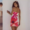 Women's Tube Top Flower Print Slim Sheath Short Dress