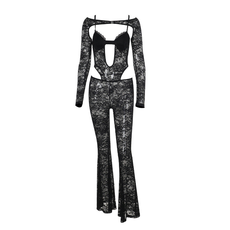 Women's Slim-fit Lace Long-sleeved Jumpsuit