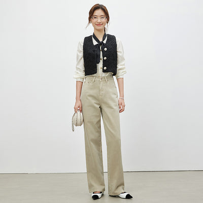 Apricot Wide-leg Draggle-tail Trousers Loose Straight