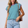 Women's Round Neck Knitted Top Casual Striped Contrast Color Sweater