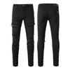 Black Patch Pleated Jeans For Men