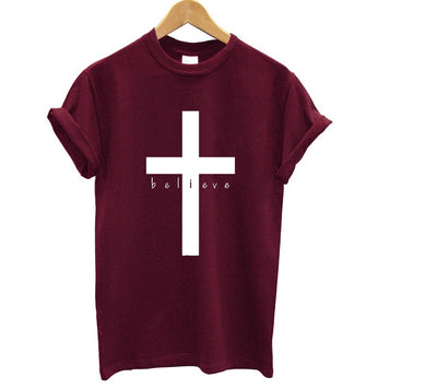 Believe Cross Personality English Letters Men and Women European and American Street T-shirt AliExpress