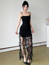 Vacation Style Lace Strap Irregular Sexy Black Dress