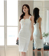 White Slim Bottoming Thin Suspender Midi Dress