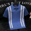 Men's Mixed Color Stripe Slim Lapel T-shirt