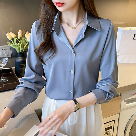 High-grade Non-ironing Anti-wrinkle Shirt Women's Solid Color Acetate Shirt