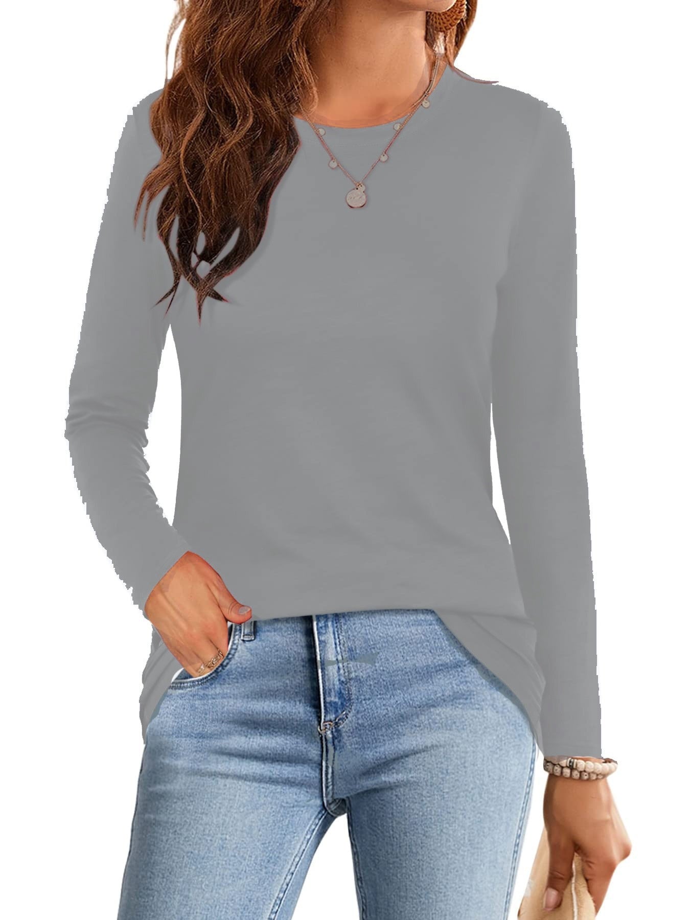 Solid Color Casual Round Neck Long Sleeve T-shirt