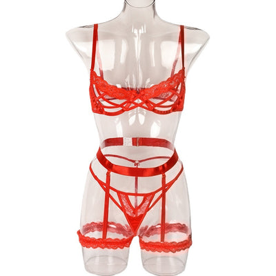 Women's Lace Stitching Bra Suspenders Three-piece Set