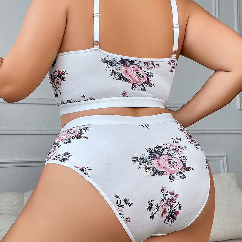 Printed Lace Stitching Pure Desire Slip Plus Size Underwear Suit