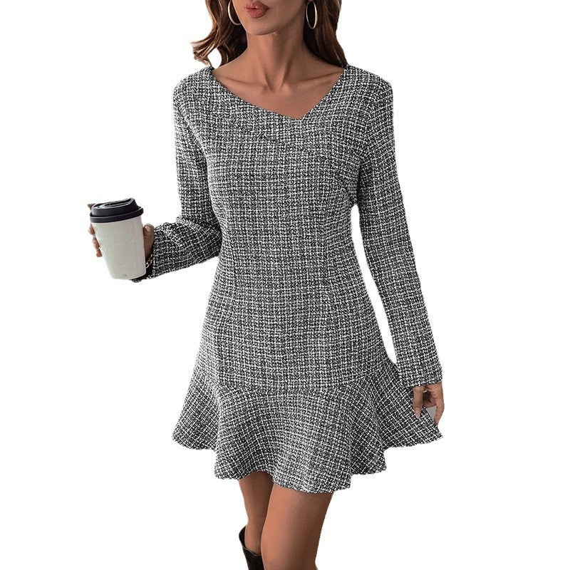 Autumn Long Sleeve Irregular Ruffles Dress