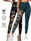 2 Pack Hollow Sexy High Elastic Women's Tie Dye Cutout Tights High Waist Workout Yoga Leggings, Scrunch Butt Lifting Elastic Pants, Tummy Control Butt Lifting Workout Yoga Athletic Pants