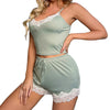 Home Wear Cropped Backless Camisole Shorts Lace Pajamas Suit