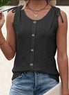 Eyelet Button Front Tank Top, Casual Sleeveless Tank Top For Summer, Women's Clothing