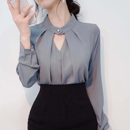 White Chiffon Shirt With Long Sleeves For Women