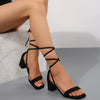 Summer Lace-up Sandals Plus Size Square Toe Chunky Heel Shoes For Women