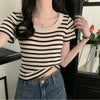 Casual Short-sleeved Slim-fit Striped T-shirt