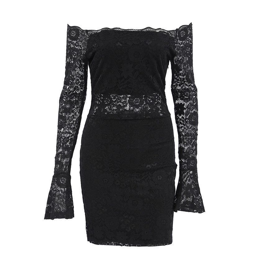 Off-shoulder Lace Dress Women's Cinched Bodycon