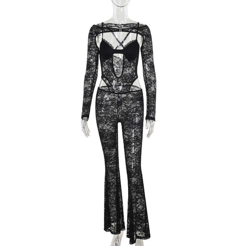 Women's Slim-fit Lace Long-sleeved Jumpsuit