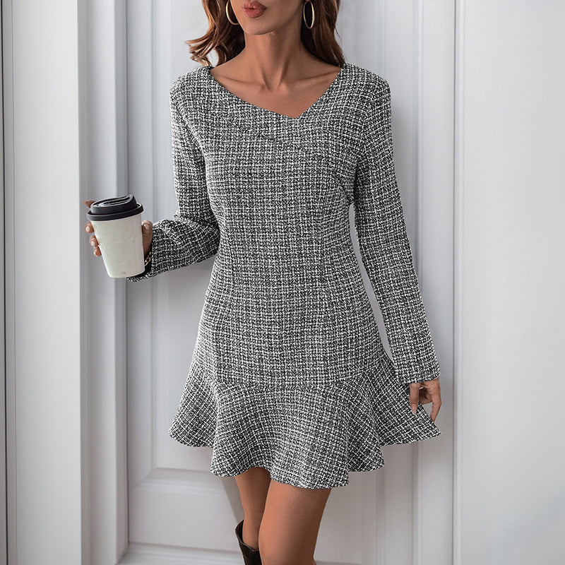 Autumn Long Sleeve Irregular Ruffles Dress