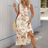 European And American Printed Dress V-neck Lace Stitching Dress