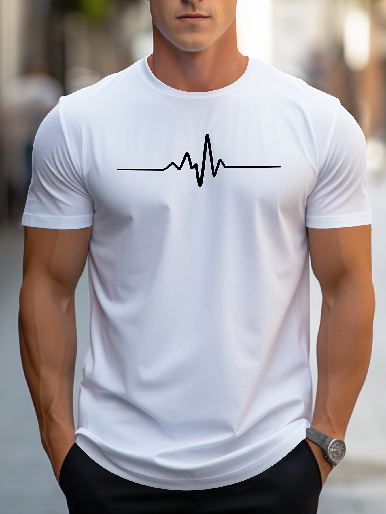 Creative Graphic Printed Men's Creative Top, Casual Short Sleeved Round Neck T-shirt, Summer Outdoor Men's Clothing