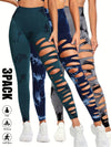 3 Pack Women's Tie Dye Cutout Tights High Waist Workout Yoga Leggings, Scrunch Butt Lifting Elastic Pants, Womens High Waist Yoga Pants Cutout Ripped Tummy Control Workout Running Yoga Skinny Leggings