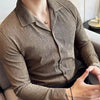 High-grade Cuban Collar Pleated Shirt Men's Long Sleeve