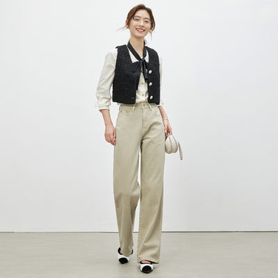 Apricot Wide-leg Draggle-tail Trousers Loose Straight