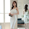 White Slim Bottoming Thin Suspender Midi Dress