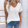 Women's European And American Leisure V-neck Short-sleeved Hollow-out White T-shirt