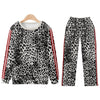 Creative Leopard Print Sweater Casual Pants Suit