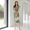 Green Folds Design Irregular Skirt Midi Dress