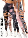 3 Pack Women's Tie Dye Cutout Tights High Waist Workout Yoga Leggings, Scrunch Butt Lifting Elastic Pants, Womens High Waist Yoga Pants Cutout Ripped Tummy Control Workout Running Yoga Skinny Leggings