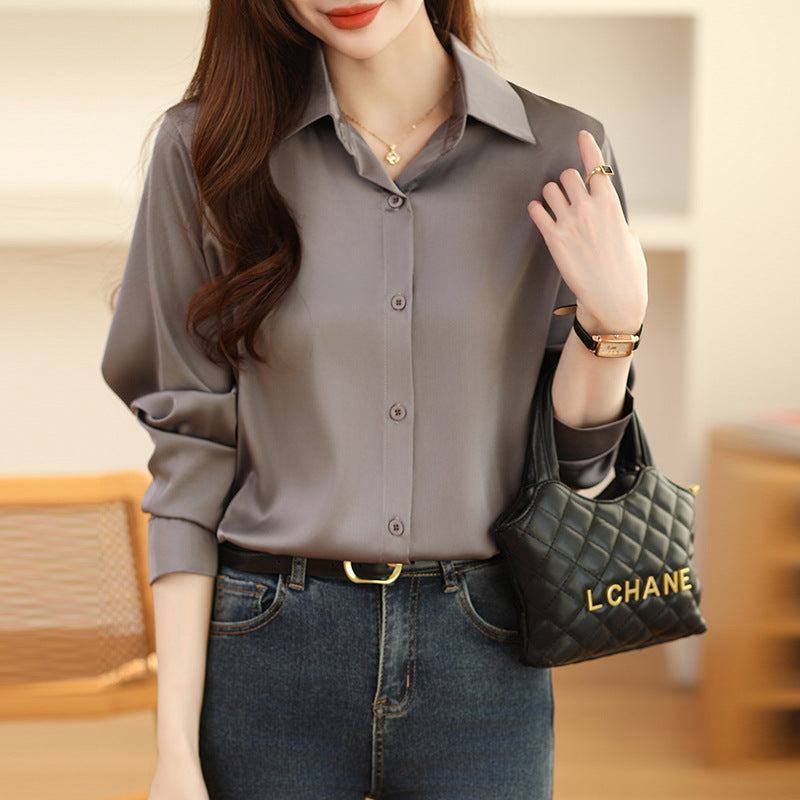 High-grade Non-ironing Anti-wrinkle Shirt Women's Solid Color Acetate Shirt